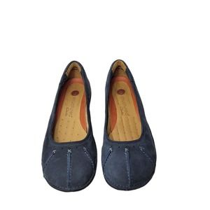 Clarks Unstructured Leather Ballet Flats Women 6.5M Blue Round Toe Slip On Shoes